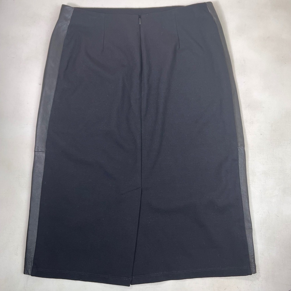 Eileen Fisher Black Pencil Skirt Faux‎ Leather Trim Career Medium M - Picture 9 of 11